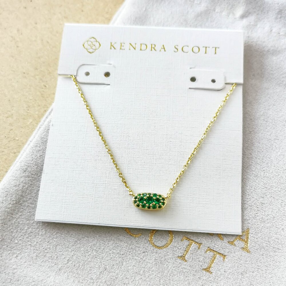 NEW Kendra Scott Gold Green Grayson Crystal Necklace